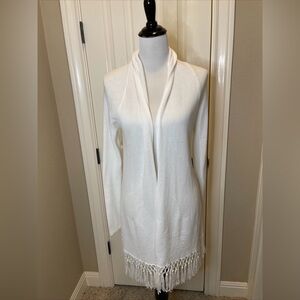 Lilly Pulitzer Tatum Size Medium Open Front Fringe Hem Cardigan White- EUC